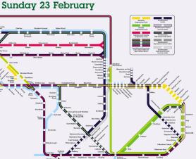 Map of railway engineering works in east Kent 22nd to 24th February 2020