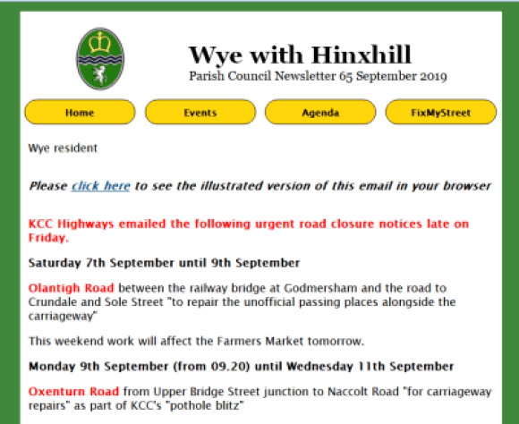 Wye e-newsletter 65 image of the front page (text is not machine readable)