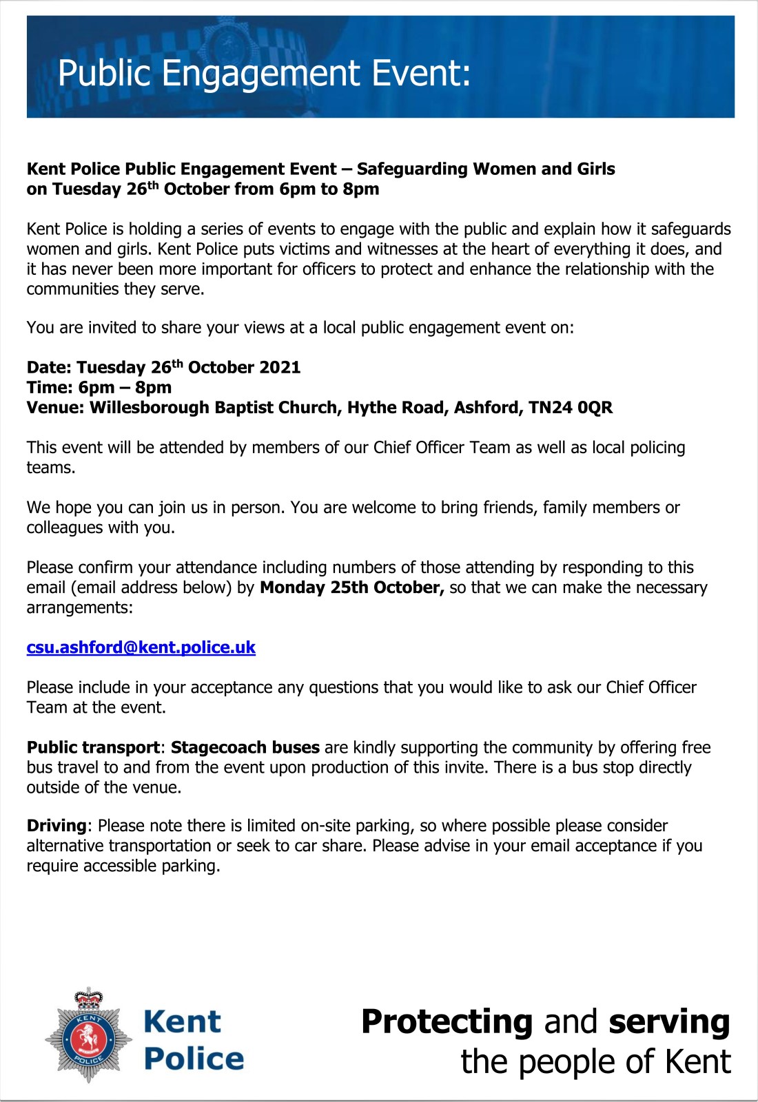 Kent Police public engagement - Safeguarding women and girls 18.00 2021-1026, Willesborough Baptist Church