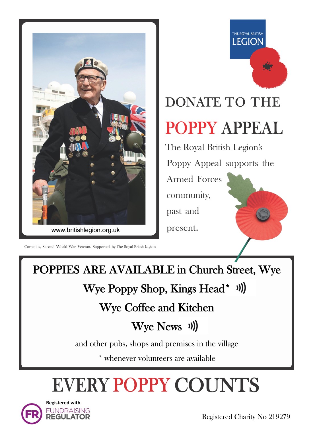 Poppy Appeal 2021 poster for Wye and District