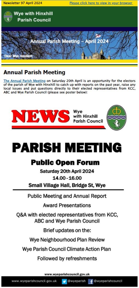 Wye E Newsletter 97 Annual Parish Meeting poster, published 2024 0325 17.22