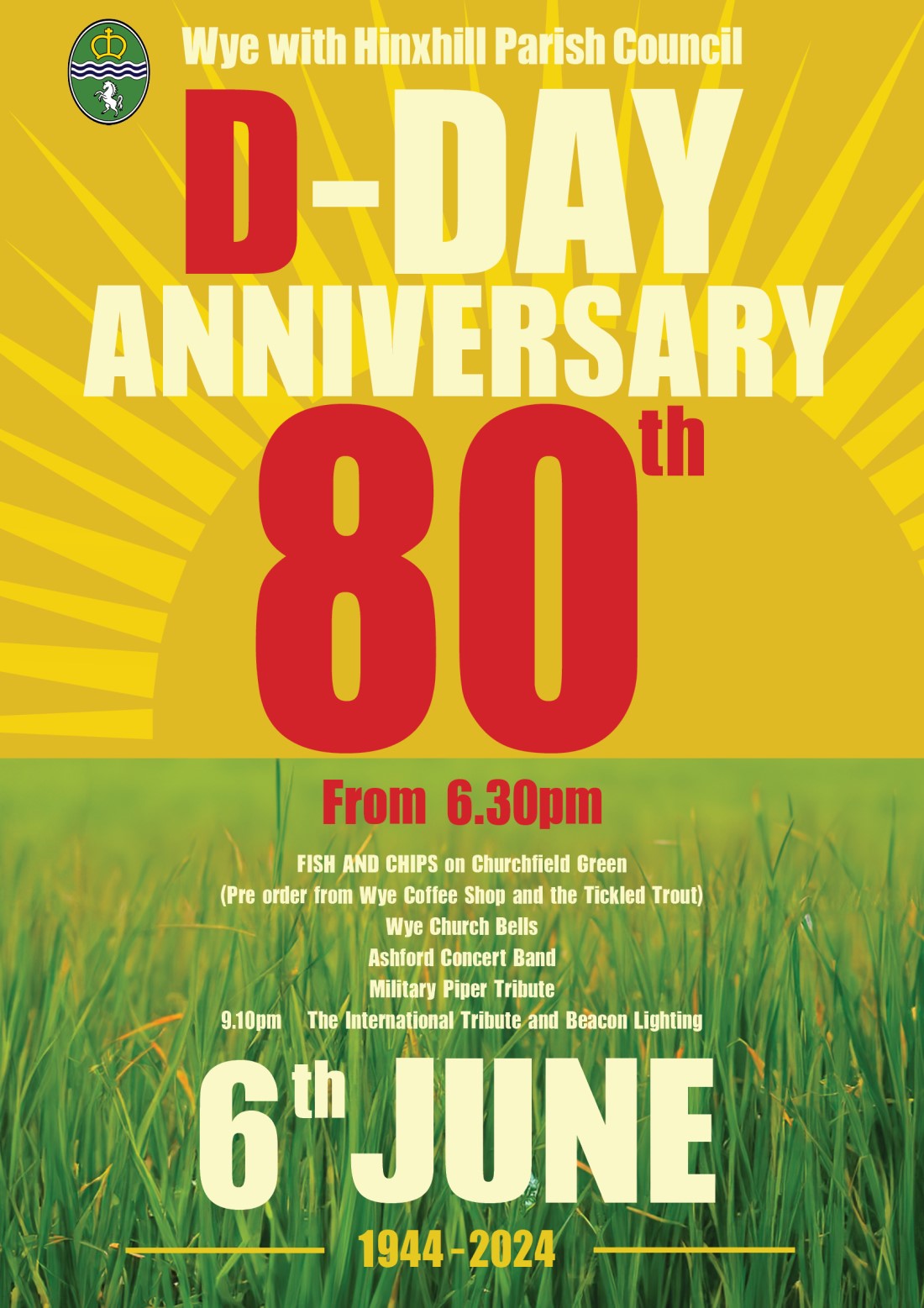 D-DAY event poster Thursday 6th June 2024, Churchfield Green, Wye