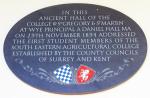 Image: A slate plaque in the Old Hall, Wye College, built 1447 to commemorate the inauguration of the South East Agricultural College in 1894, the forerunner of Wye College